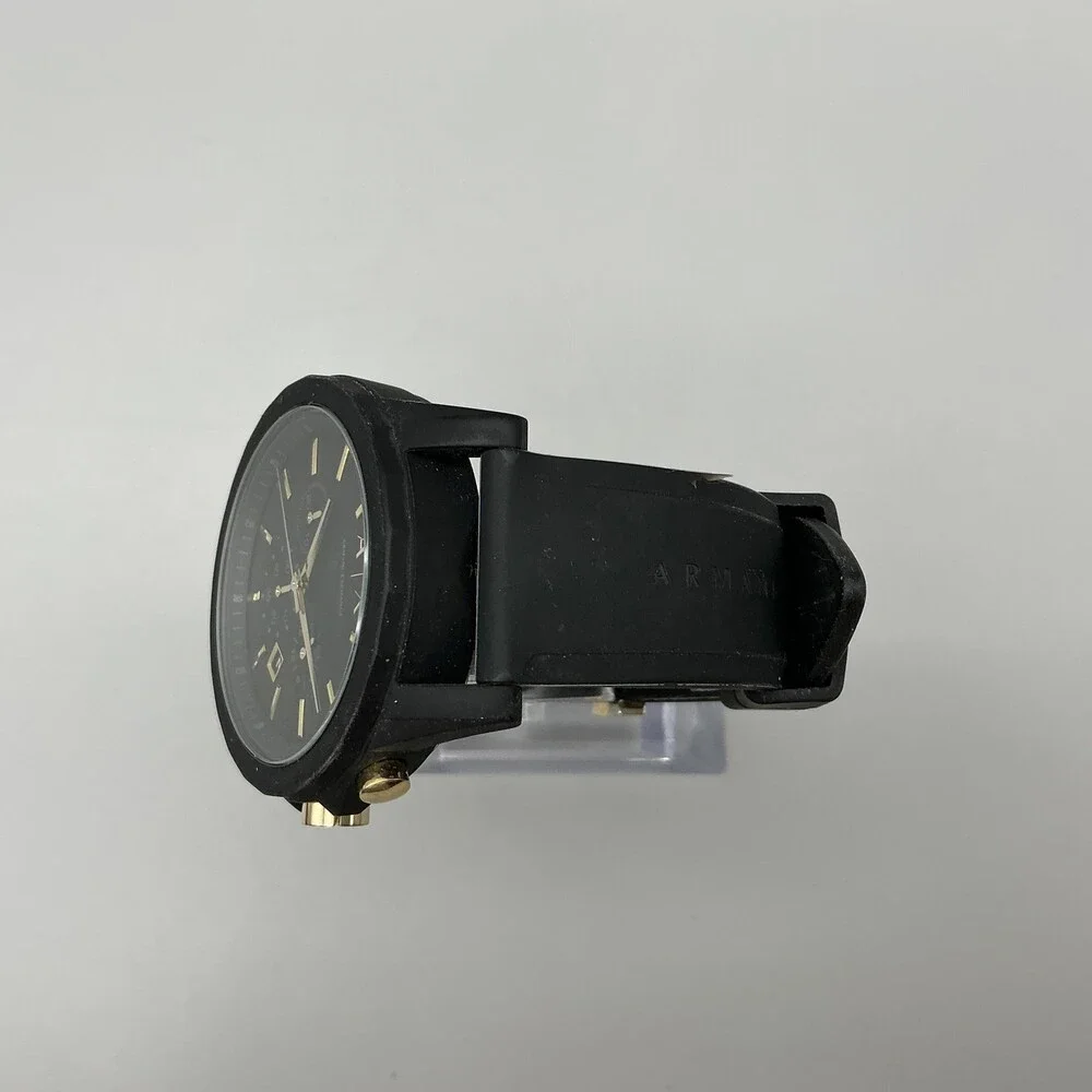Armani Exchange Mens Watch 45mm Black Dial Chronograph Date Gold Tone New Batt